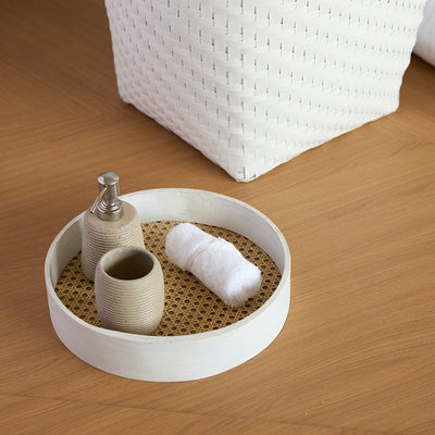 Rattan round white tray