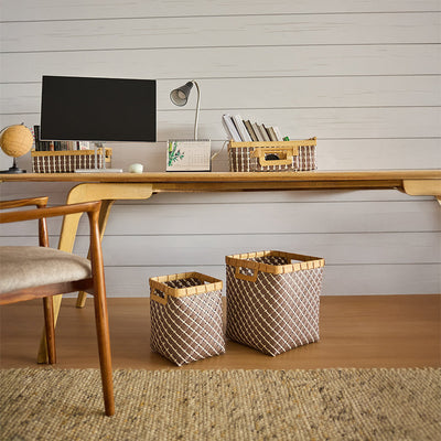 Storage bin brown white