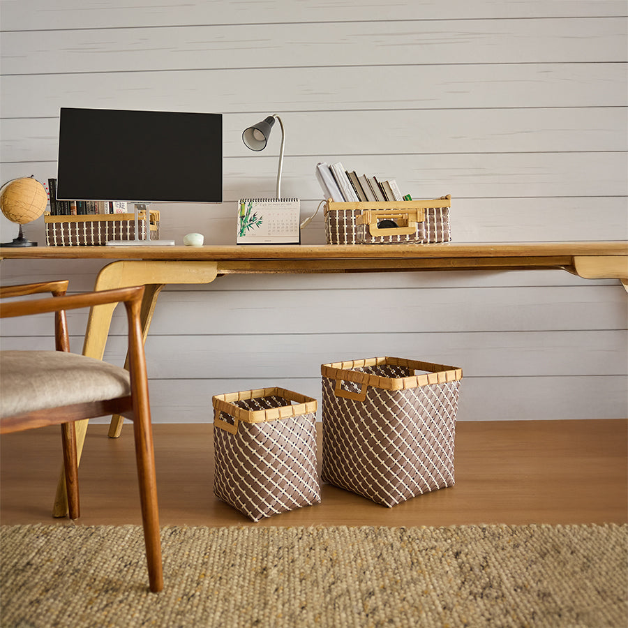 Storage bin brown white