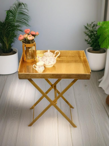 Pu Leather Foldable Tray with Metal Stand-Gold