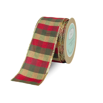 Festive Multi-Plaid Ribbon with Gold Edges