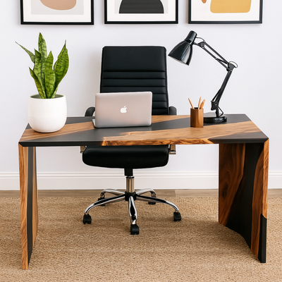 Modern Live-Edge Wood & Black Epoxy Resin Table