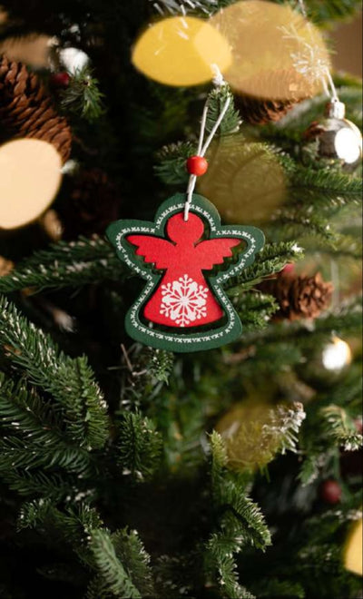 Green & Red Angel Hanging Ornament with Snowflake Design_CC53