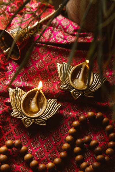 Brass Diyas | Lotus Design | Set of 2
