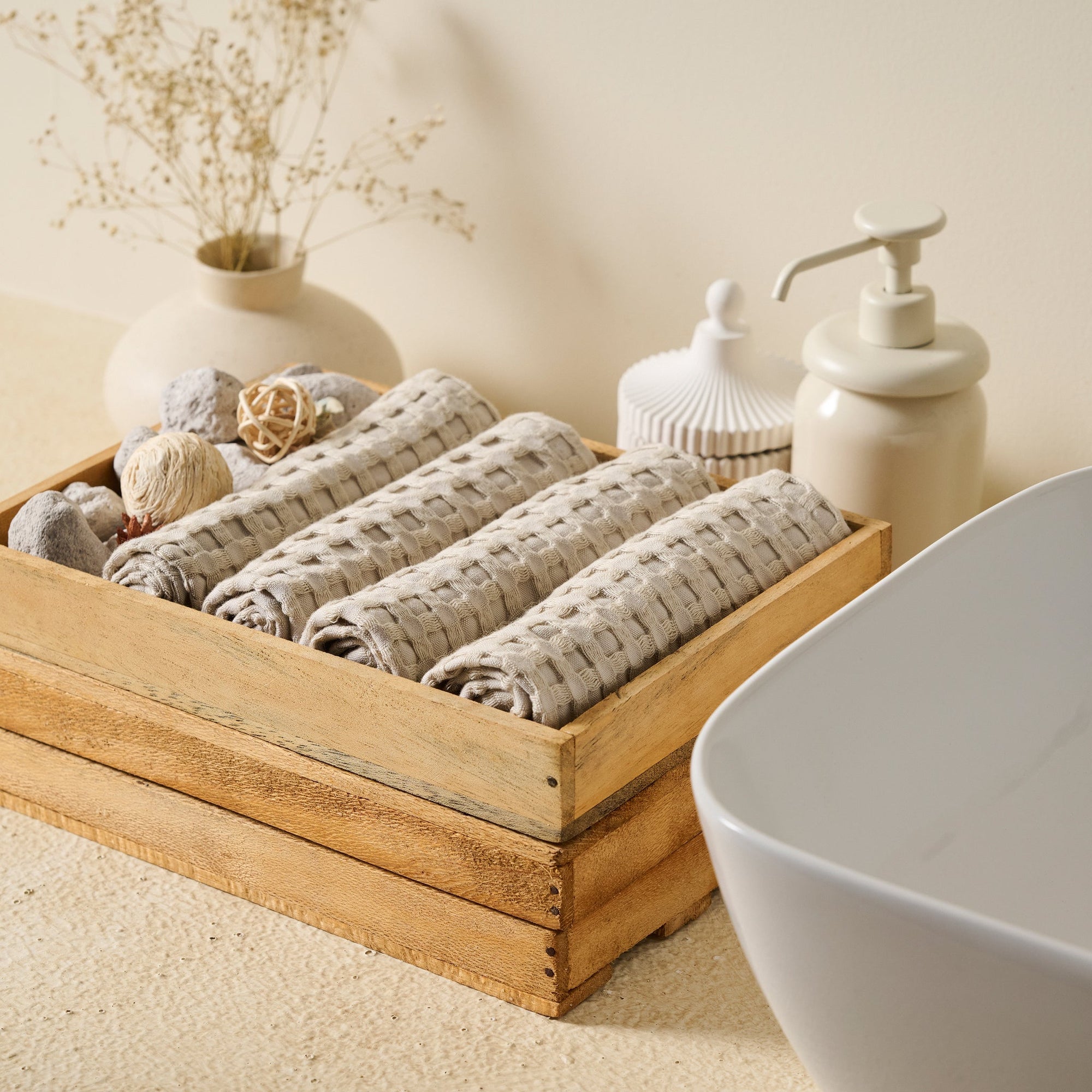 Warm Khaki | Cotton Bamboo | Waffle | Face Towel