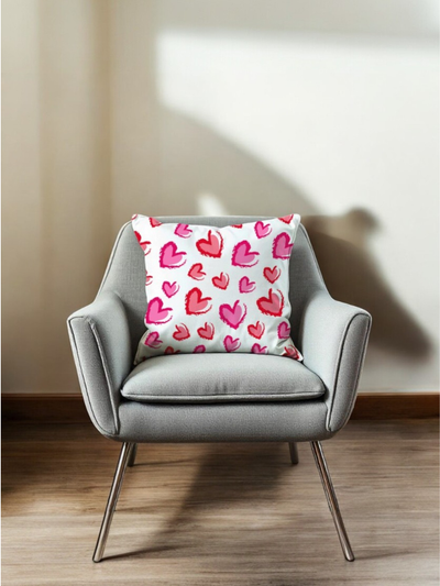 Watercolor Hearts Cushion Cover for Valentine - Velvet - 16x16in