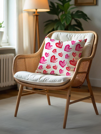 Watercolor Hearts Cushion Cover for Valentine - Velvet - 16x16in