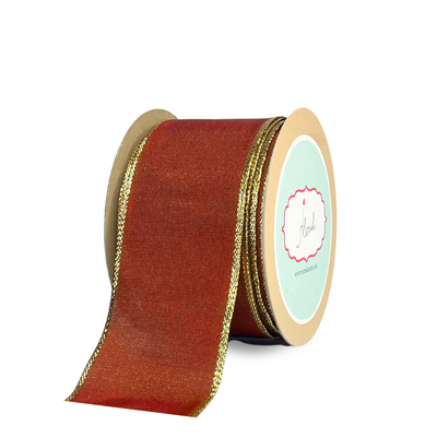 Rust Satin Ribbon with Gold Edge
