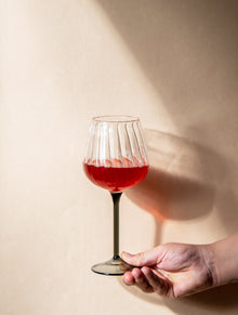 Ribbed Goblet Wine Glass Gift Box - Black Stem