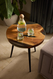 Round Coffee Table – Acacia Wood with Translucent Black Resin Finish