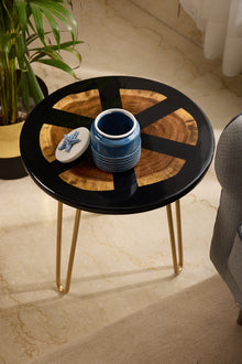 Round Coffee Table – Acacia Wood with Black Resin Finish