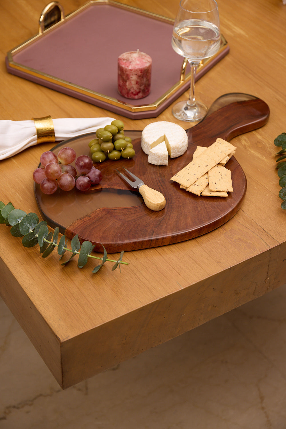 Cheese Board Platter – Acacia Wood with Translucent Black Resin Finish