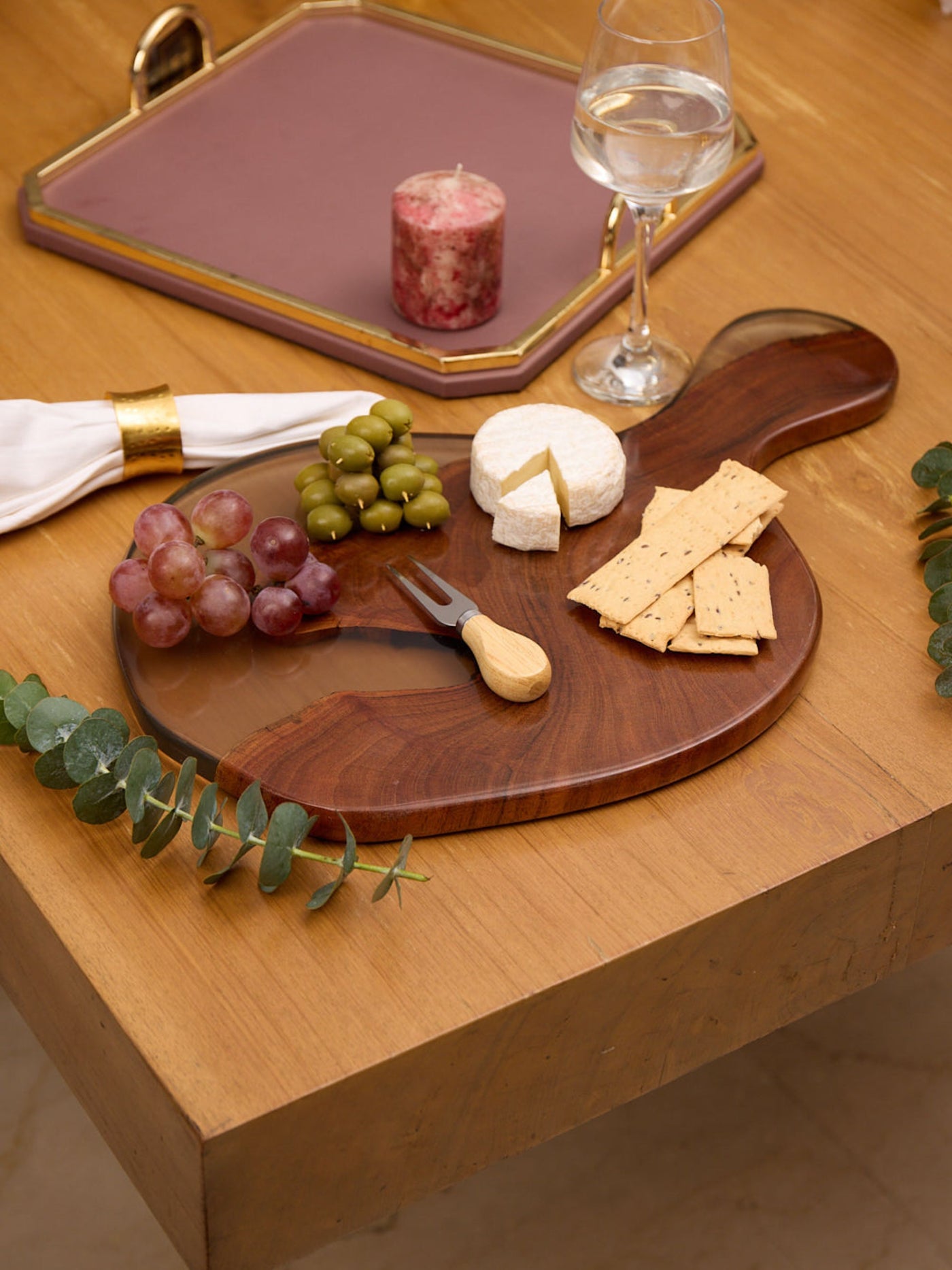 Cheese Board Platter – Acacia Wood with Translucent Black Resin Finish