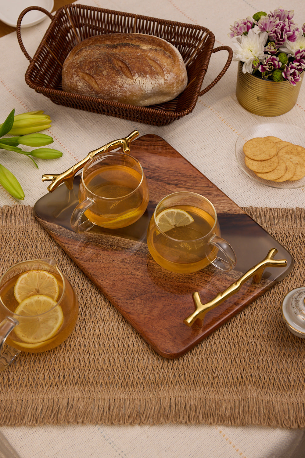 Wooden Tray with Handles – Acacia Wood, Translucent Black Resin Finish