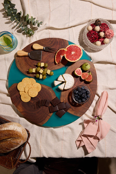 Lazy Susan Platter – Acacia Wood with Aqua Blue Resin Finish