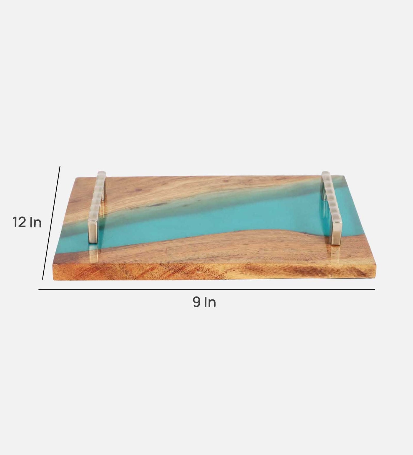 Elegant Wooden Tray - Aqua Resin Design (12" x 9")