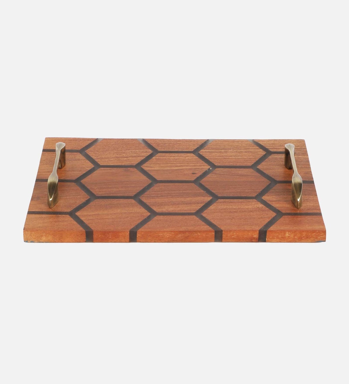 Handcrafted Acacia Wooden Tray with Tinted Grey Resin Accent (13" x 10")