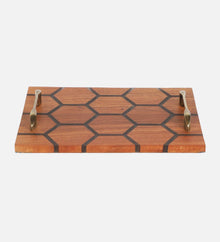 Handcrafted Acacia Wooden Tray with Tinted Grey Resin Accent (13" x 10")