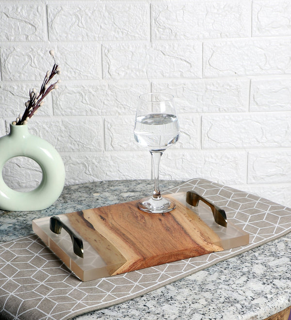 Luxurious Acacia Wooden Tray with Transparent Resin Inlay (12" x 8")