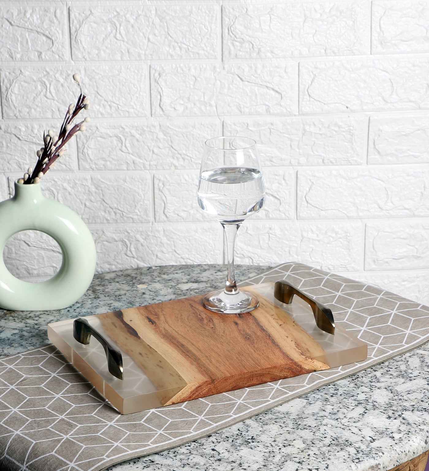 Luxurious Acacia Wooden Tray with Transparent Resin Inlay (12" x 8")