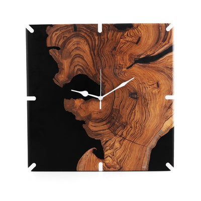 Stylish Resin Wall Clock – Teak Wood & Black Resin Elegance