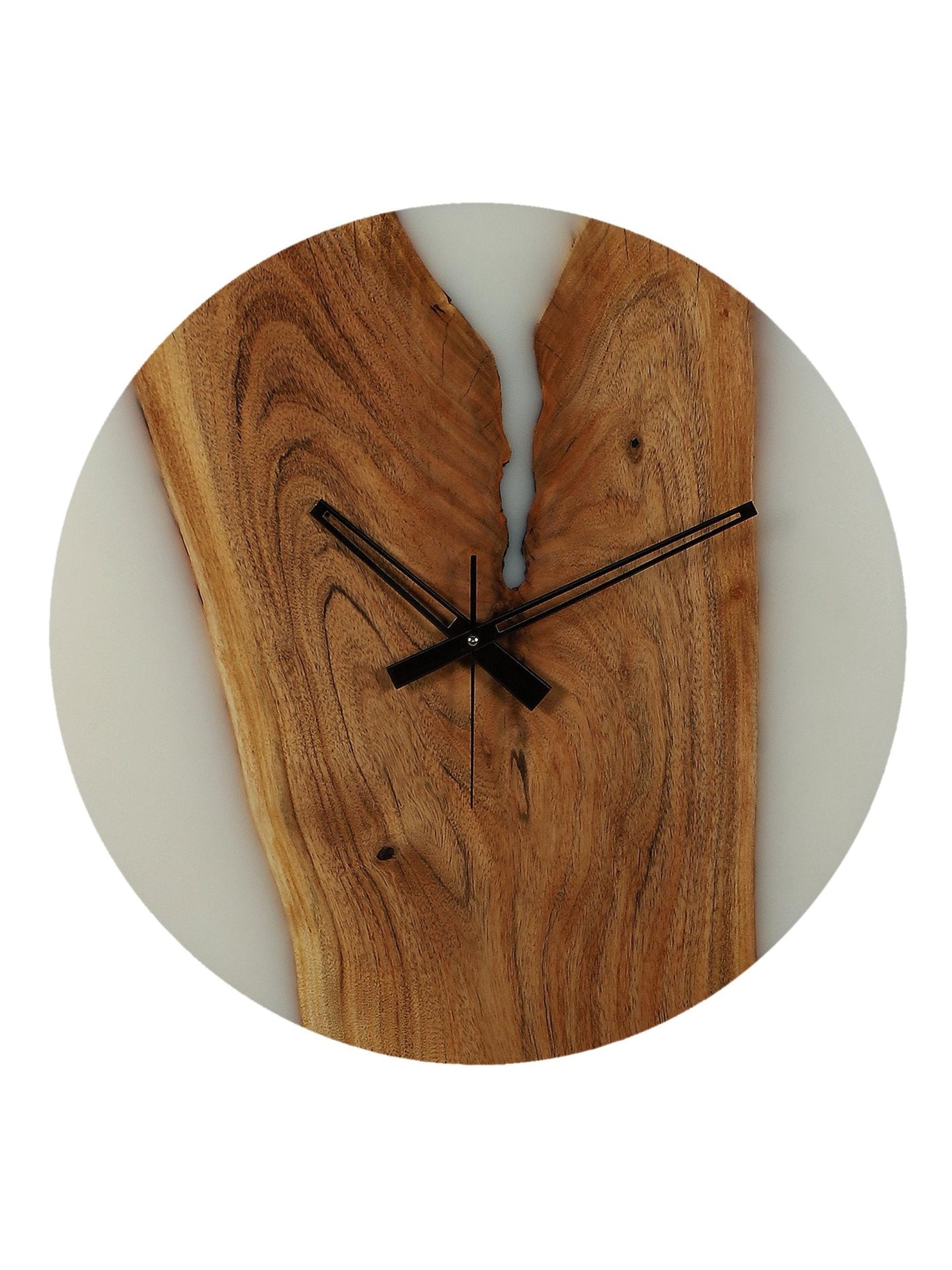 Azur Resin Wall Clock – Elegant Fusion of Acacia Wood & Resin-White