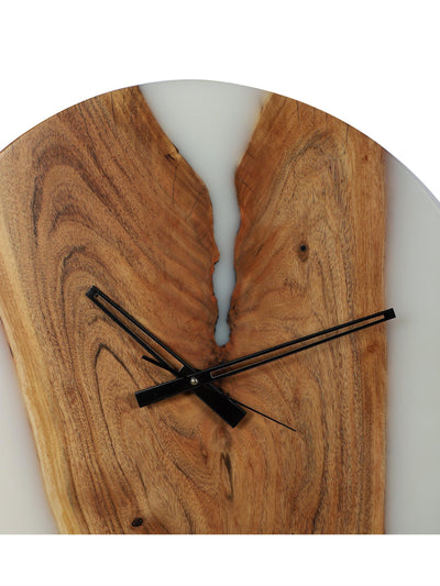 Azur Resin Wall Clock – Elegant Fusion of Acacia Wood & Resin-White