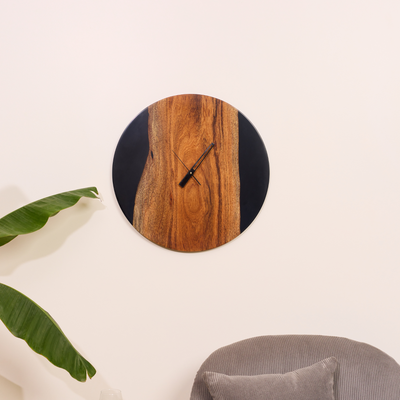 Resin Wall Clock – Elegant Fusion of Acacia Wood & Resin-Black