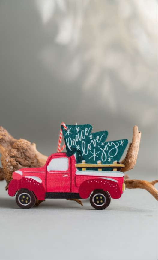 Red Pickup Truck Hanging Ornament with Christmas Tree_CC26