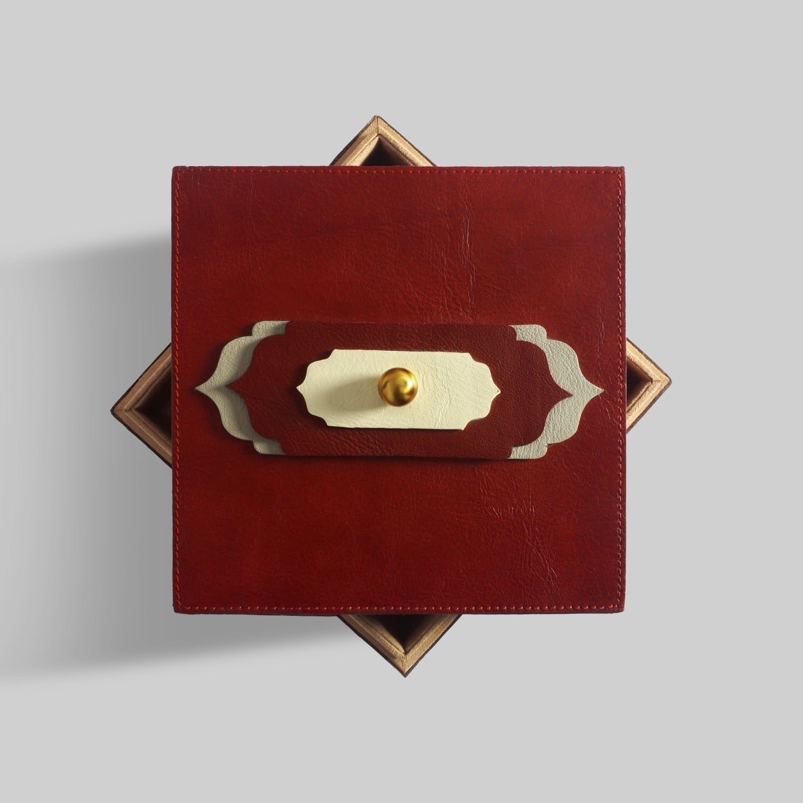 Premium red leather knob box India handcrafted gift - The Mage Home