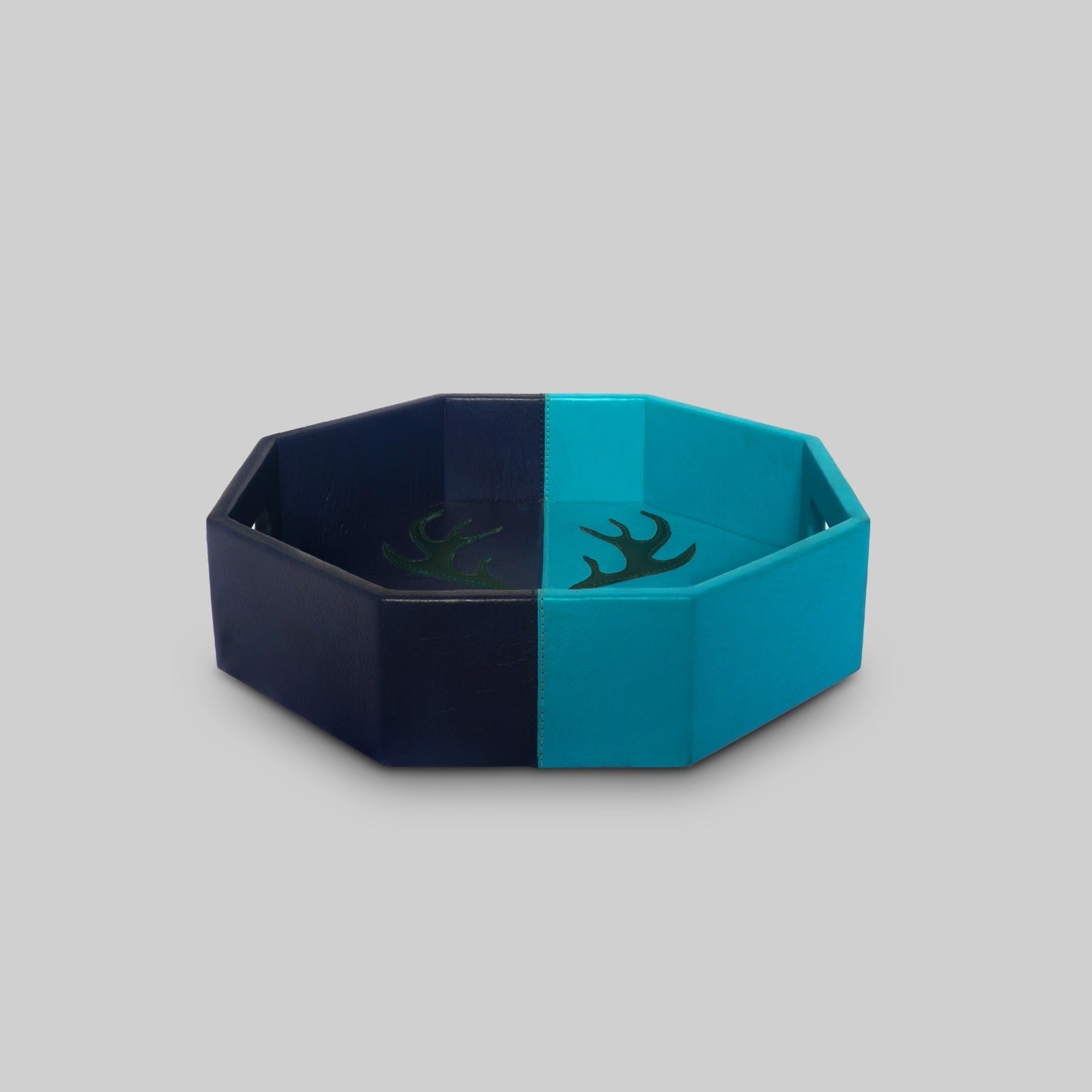 Premium blue leather hexa tray India housewarming gift The Mage Home