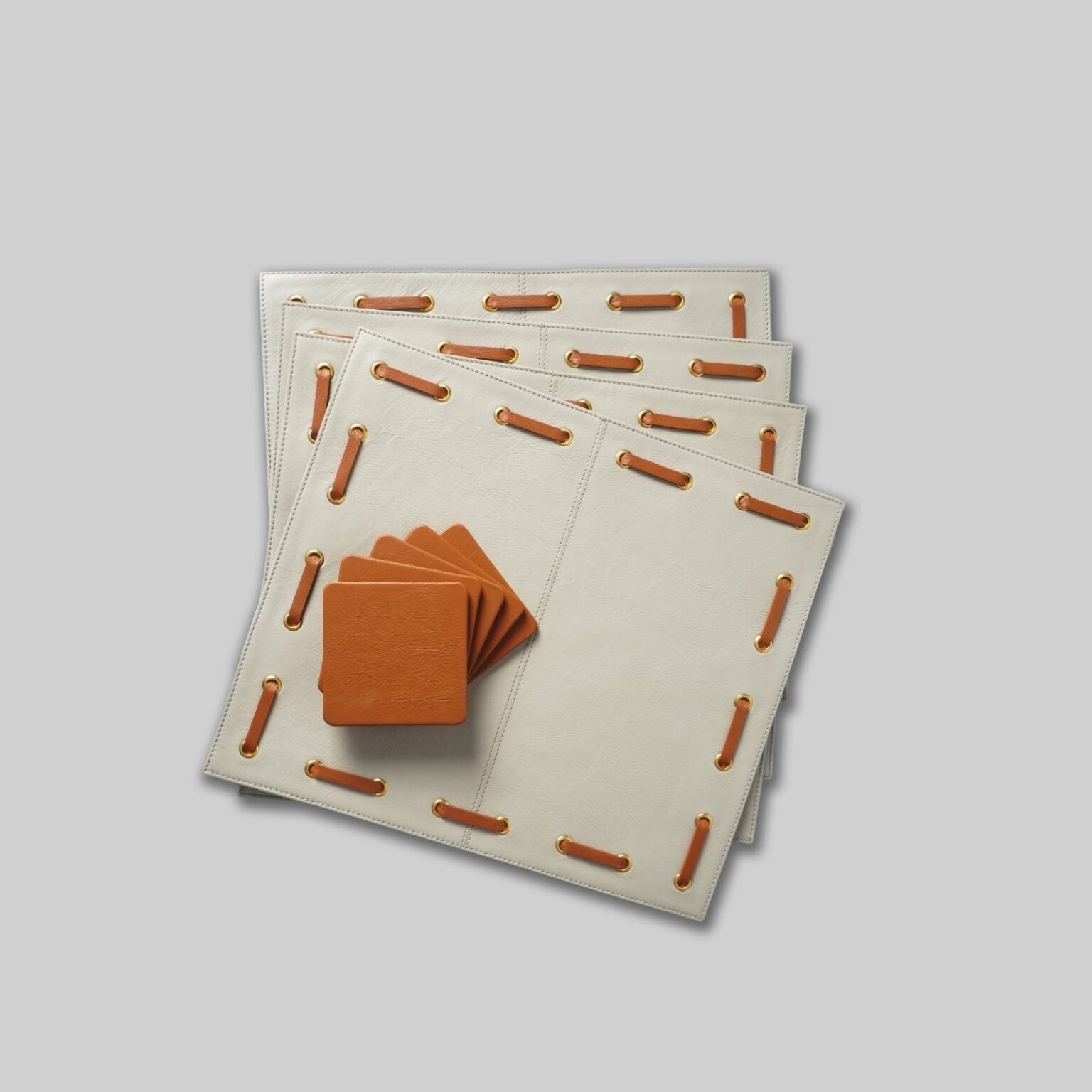 Eyelet leather placemats top view India - The Mage Home