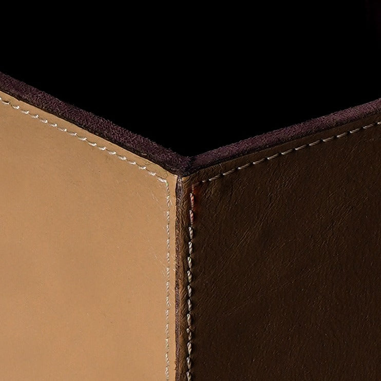 Modura leather waste bin front view handcrafted India - The Mage Home