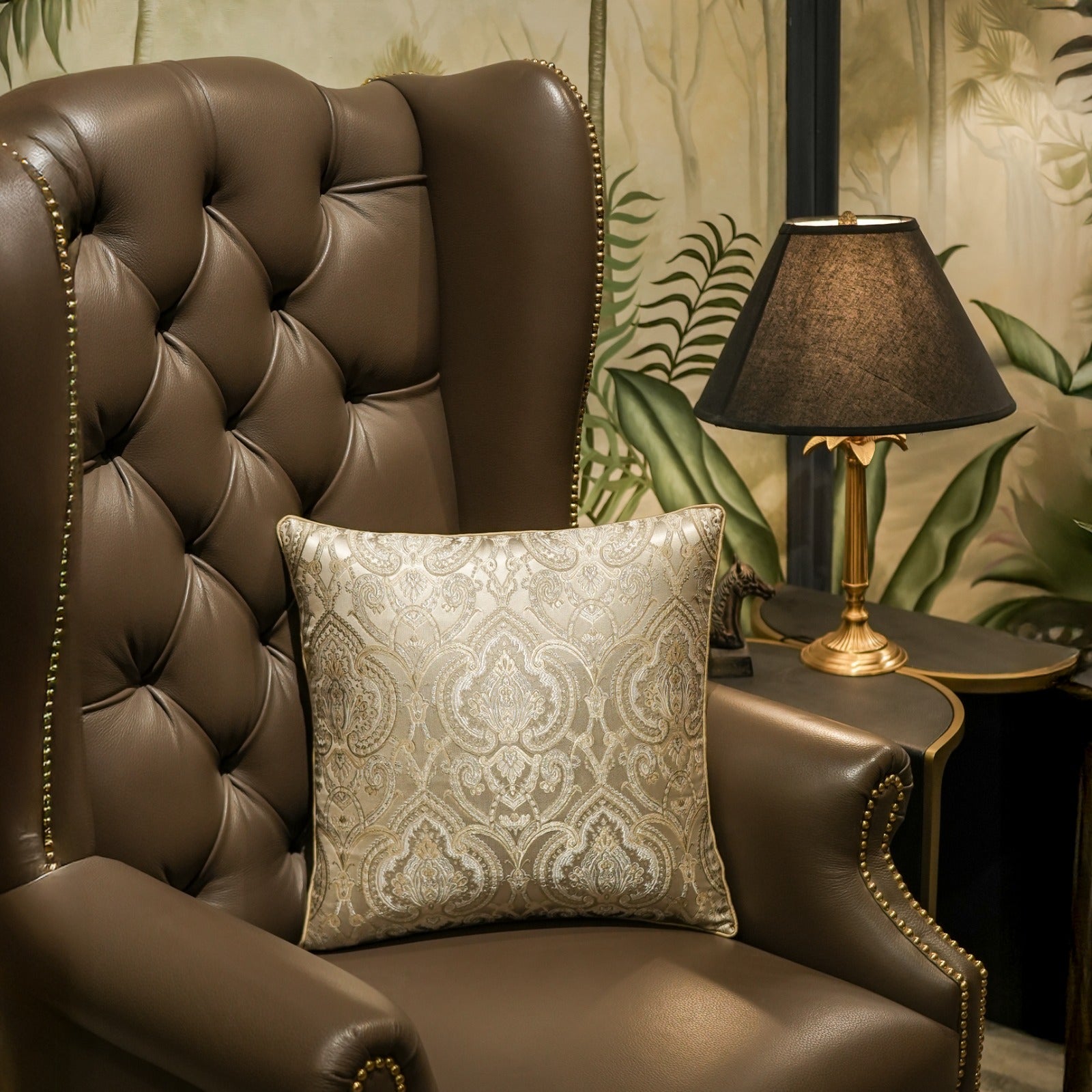 The Imperial Cushion gold velvet hand stitched royal design 46x46cm - The Mage Home