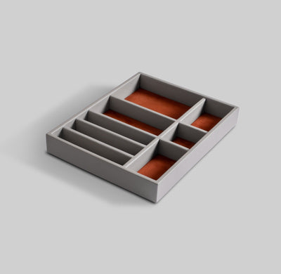 Jewellery tray leather open view showing ring and bangle slots - The Mage Home