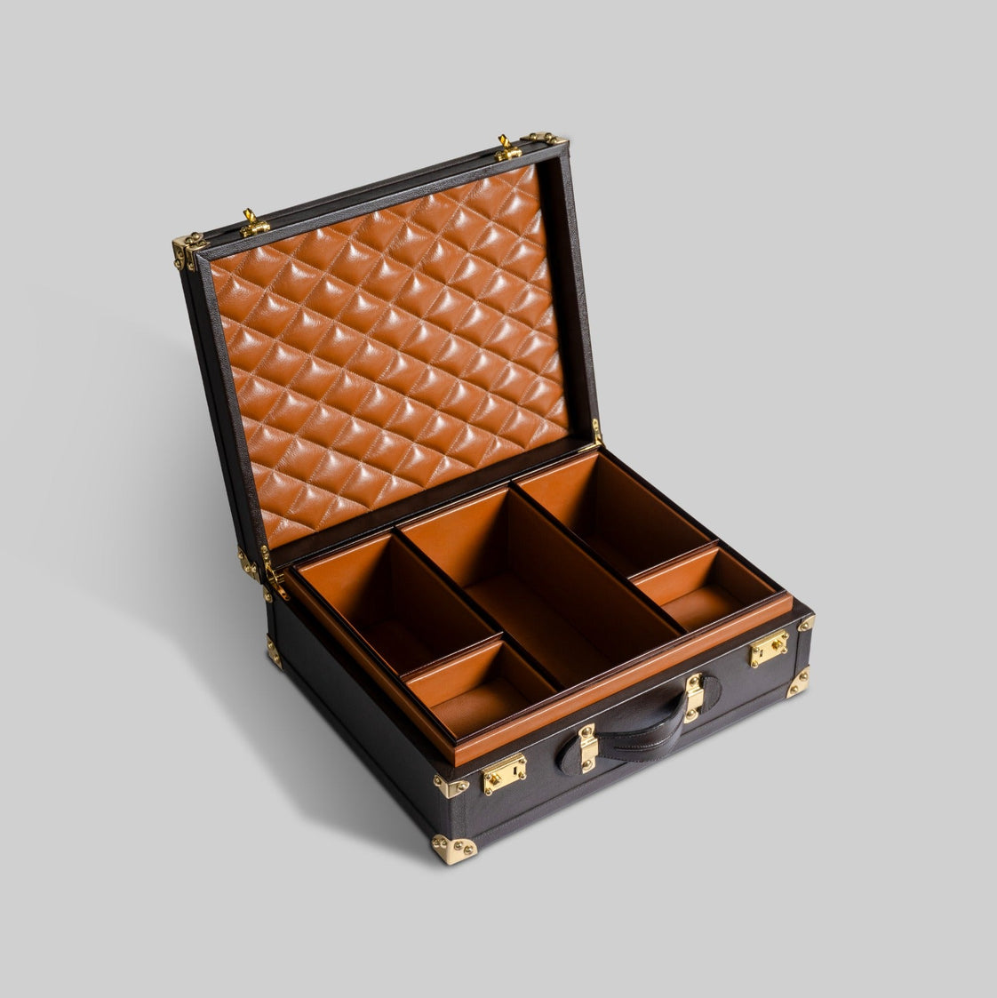 Leather poker case interior view organised card chip slots - The Mage Home