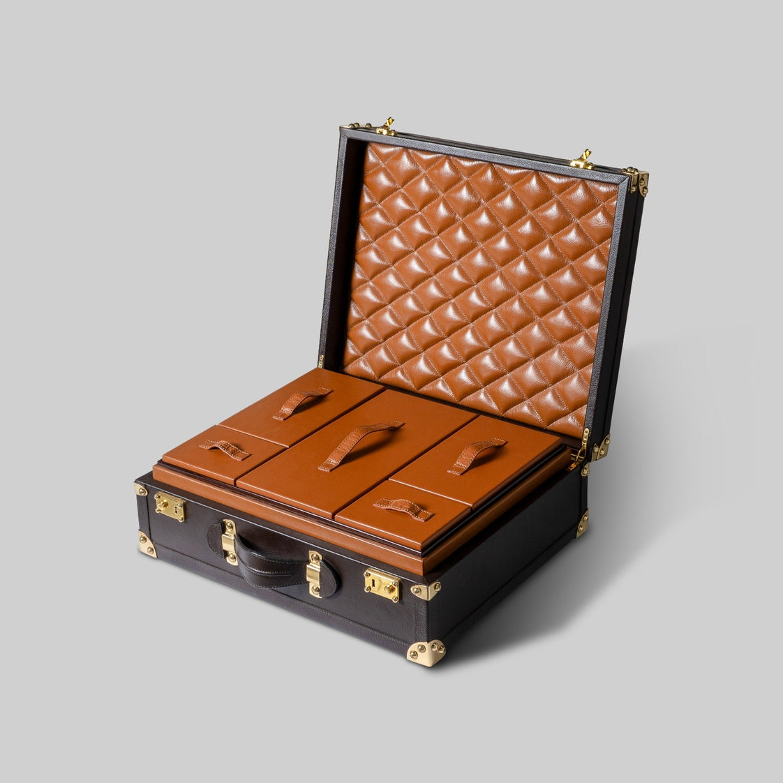 Luxury poker leather briefcase displayed on table - The Mage Home