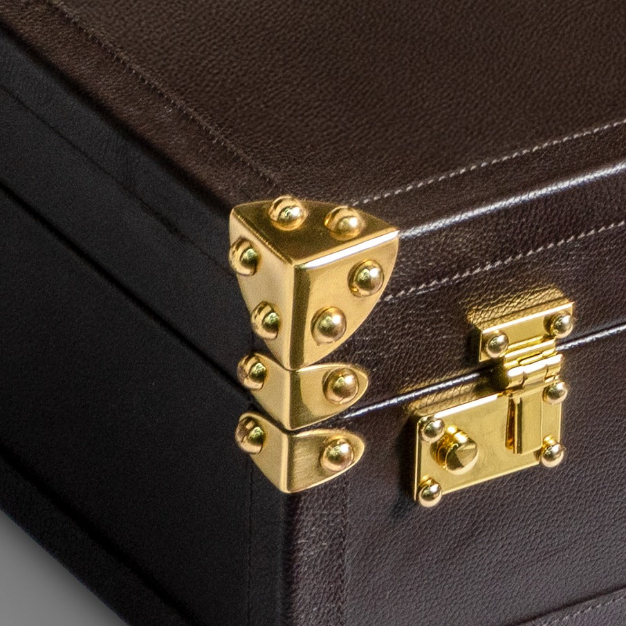 Poker briefcase side view genuine leather India - The Mage Home