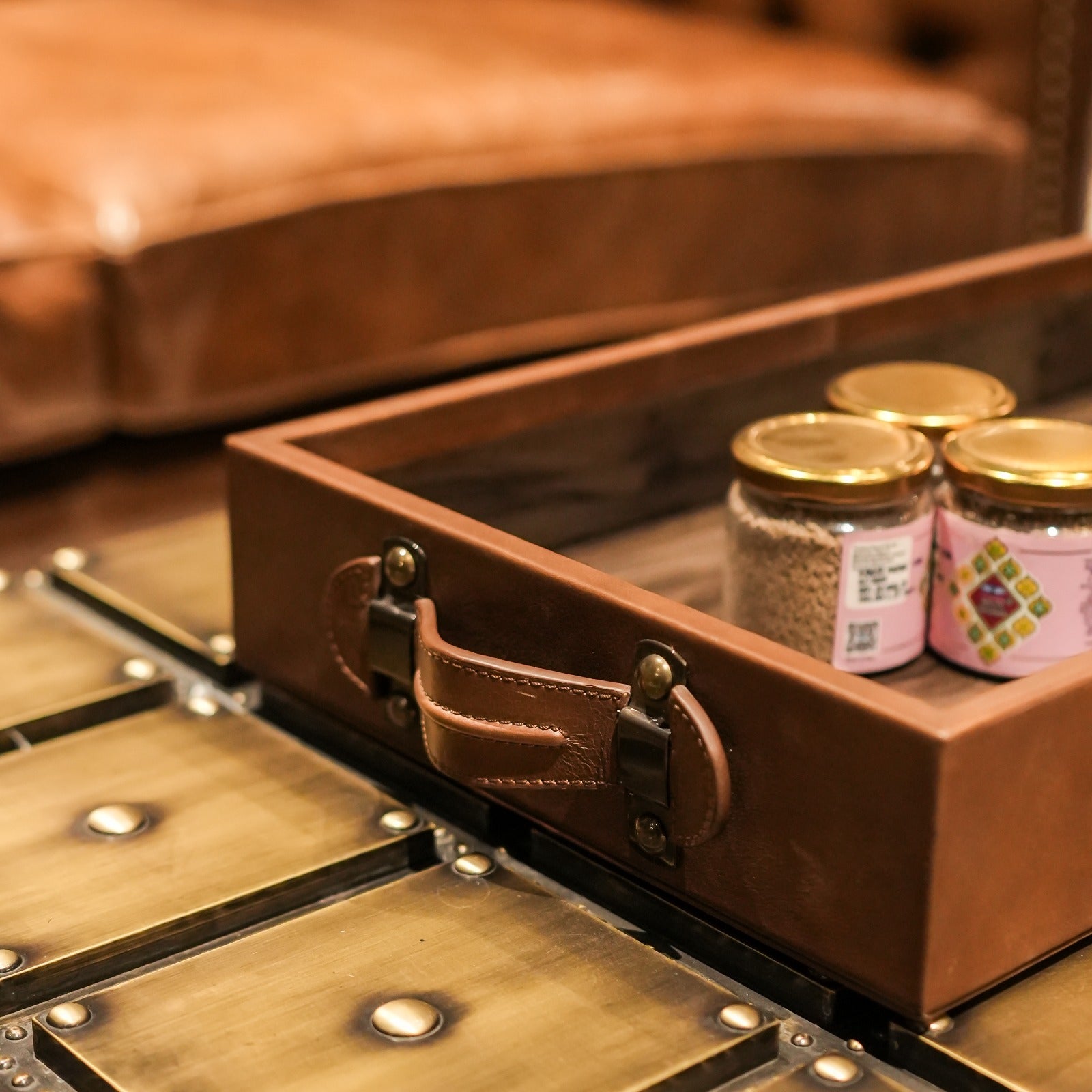 Luxury leather tray for keys remotes India housewarming gift - The Mage Home