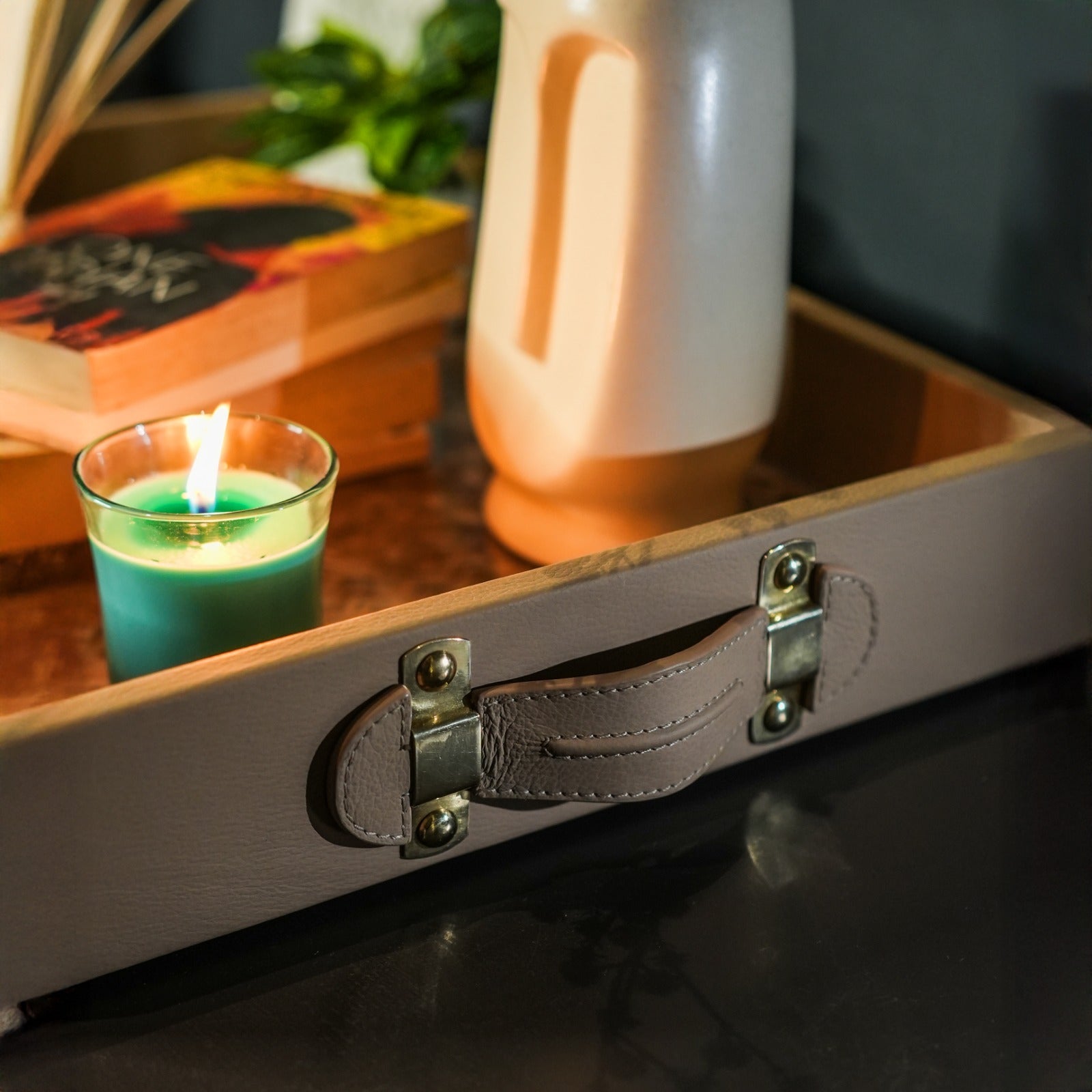 Clean leather tray organiser for desk and entryway India - The Mage Home