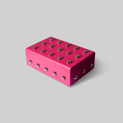 Stud box close up nail stud detail handcrafted leather India - The Mage Home