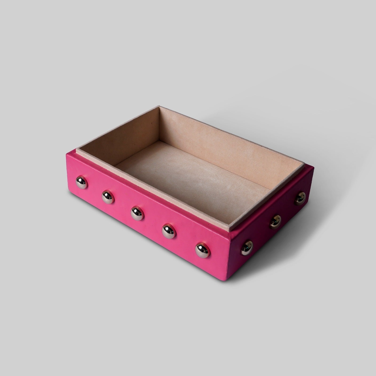Stud leather box top view open interior - The Mage Home