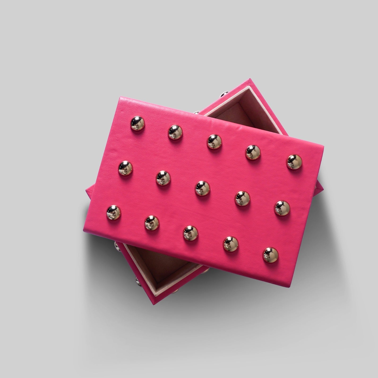 Studded leather box front view India premium finish - The Mage Home