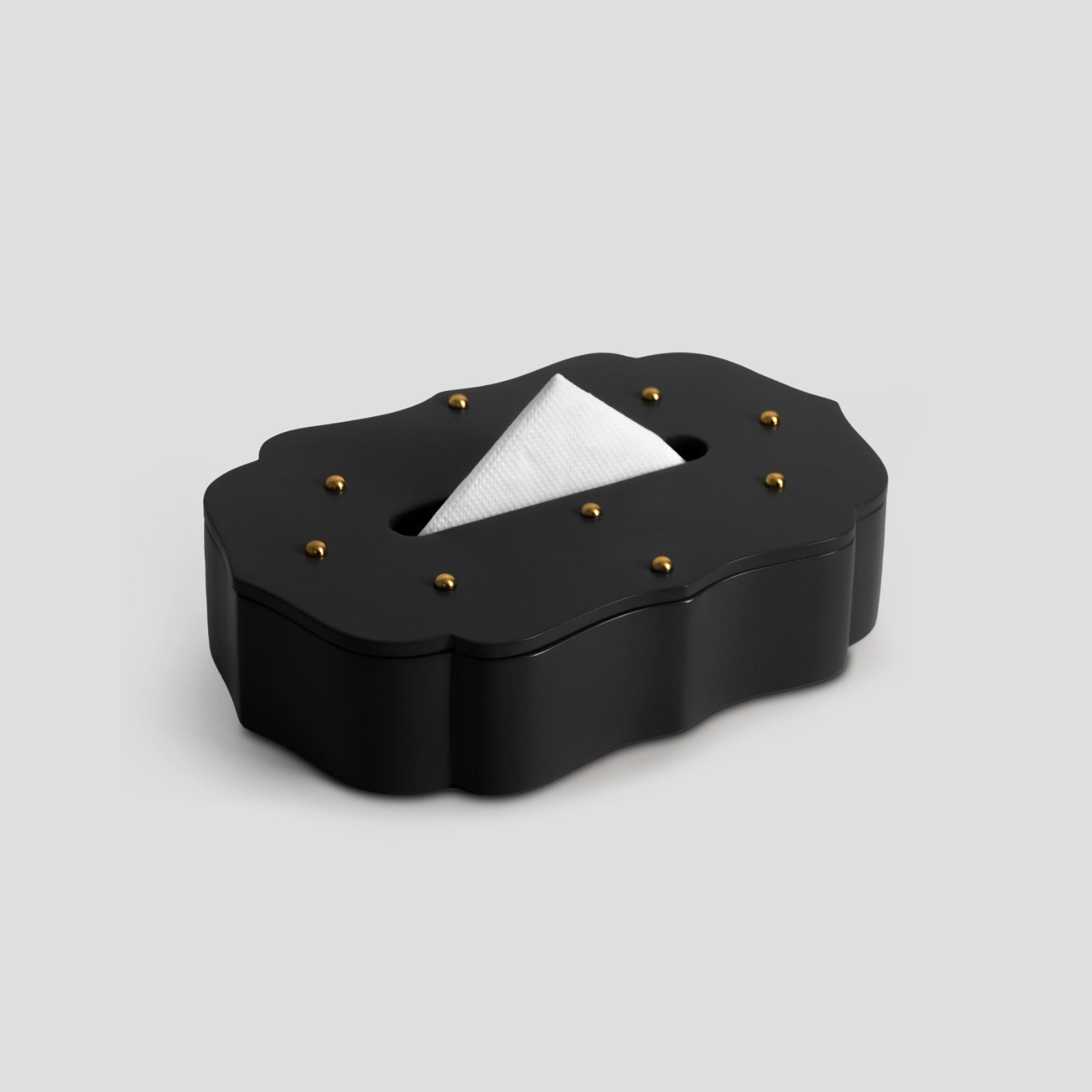 Black leather tissue box close up premium finish detail - The Mage Home