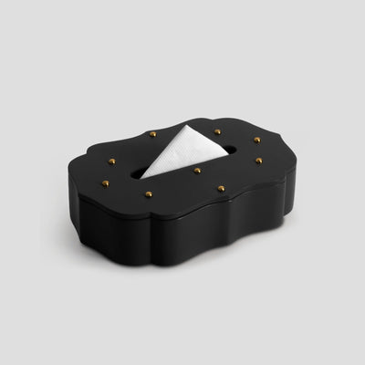Black leather tissue box close up premium finish detail - The Mage Home