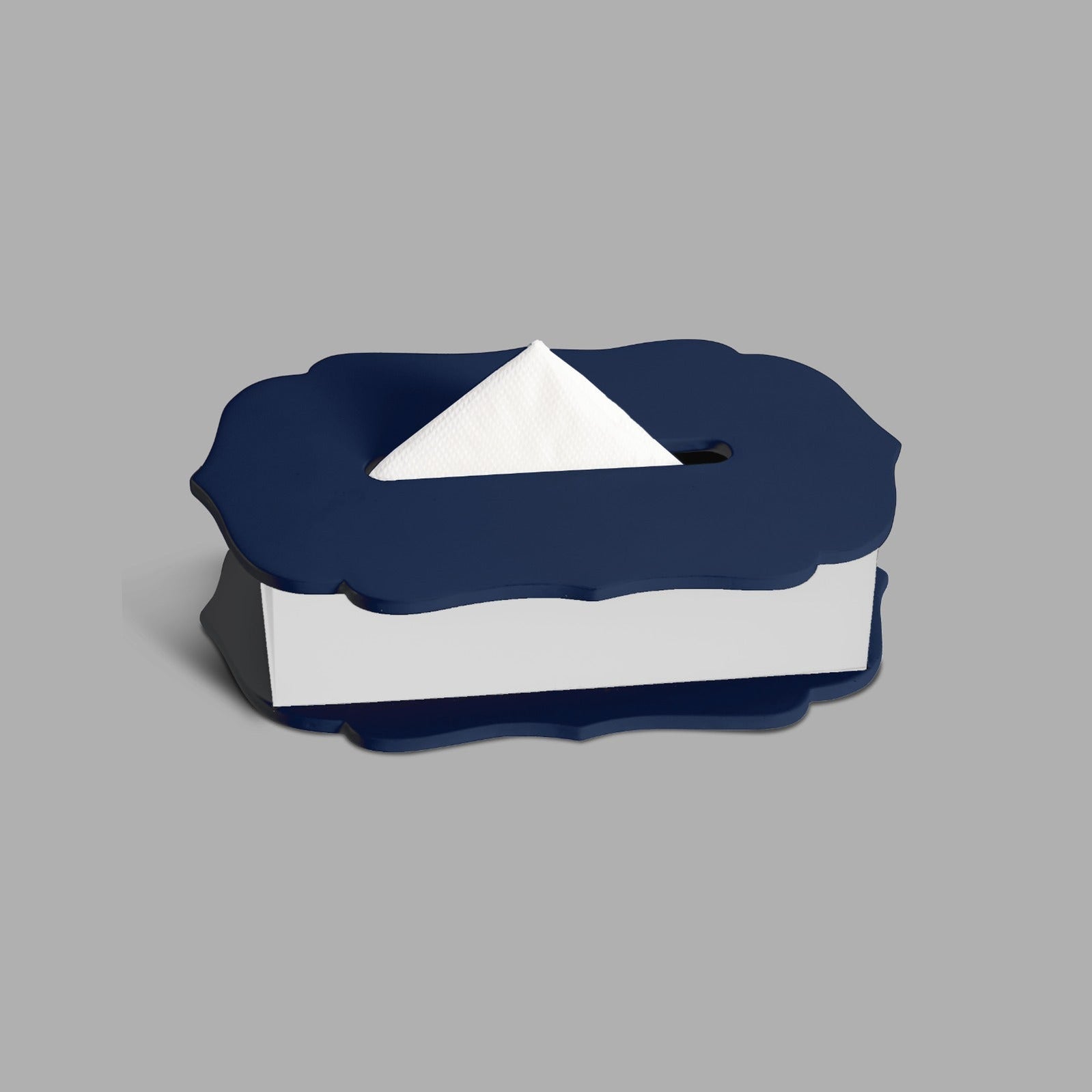 Blue silhouette tissue box close up leather detail India - The Mage Home