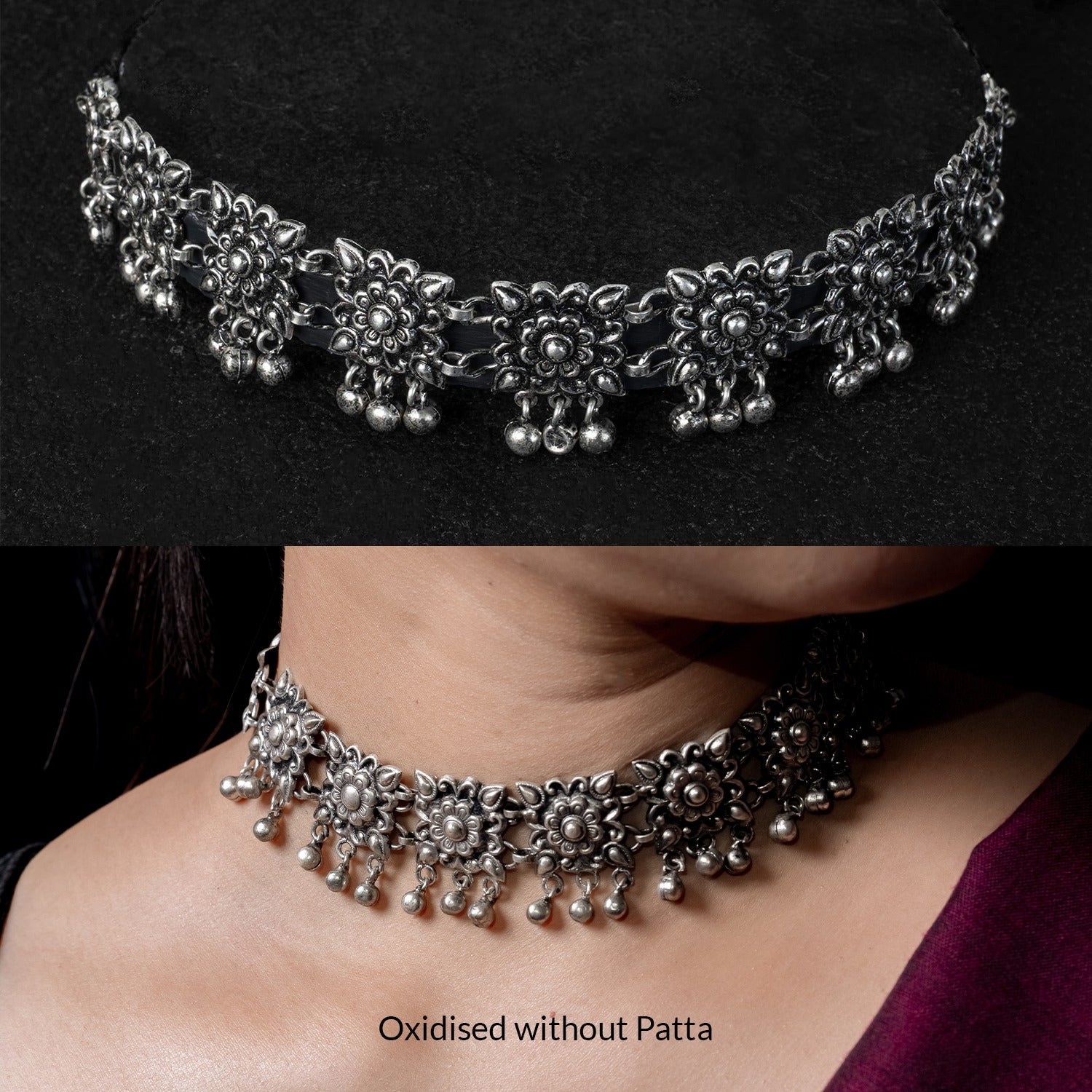 Chauki Ghungru Guluband Silver Choker