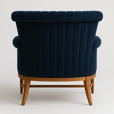 Detailed Tufted Super Comfy Navy Blue Velvet Sofa Lounge Chair