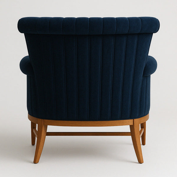 Detailed Tufted Super Comfy Navy Blue Velvet Sofa Lounge Chair