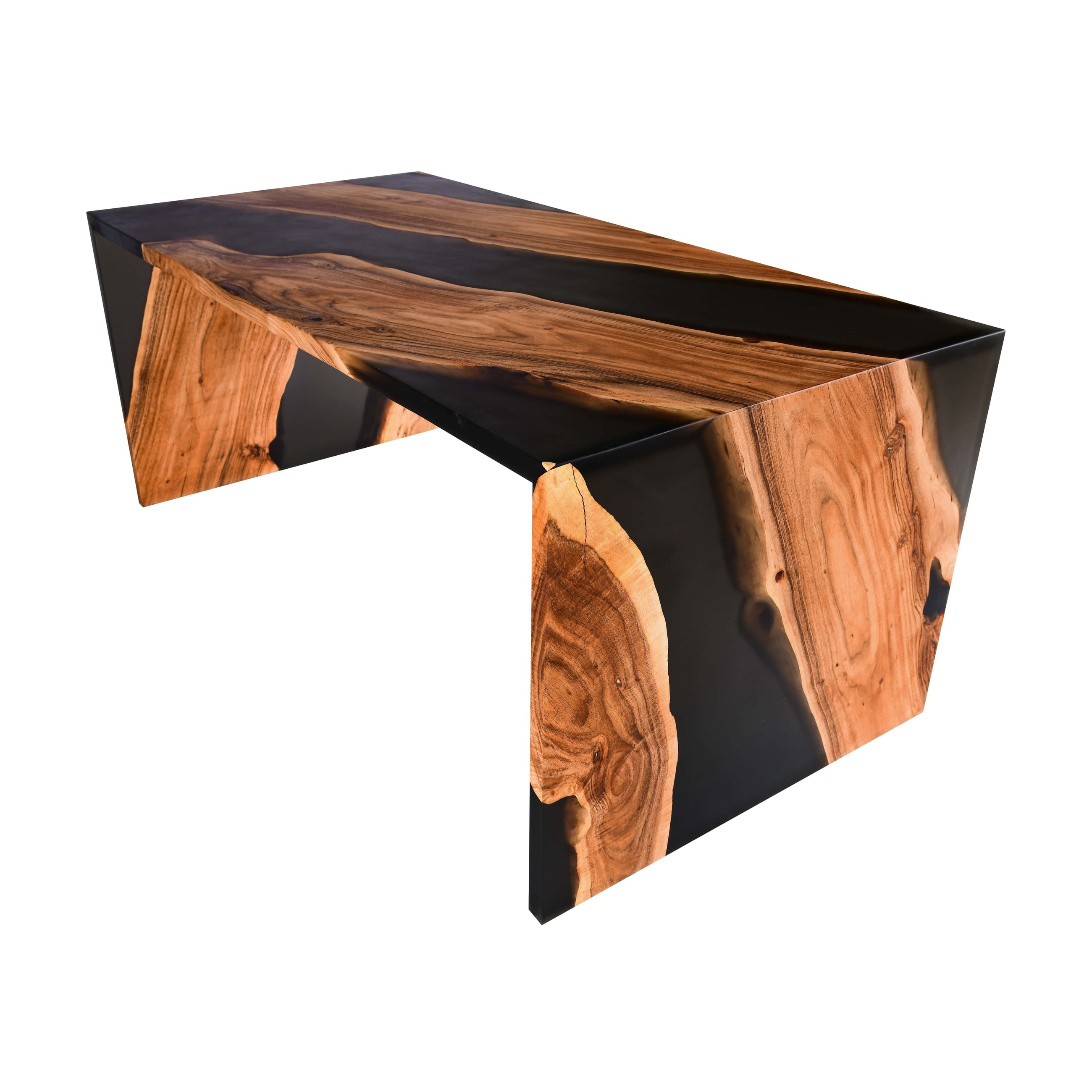 Modern Live-Edge Wood & Black Epoxy Resin Table